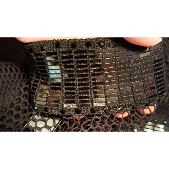 ST JOHN by Marie Gray: Black Dress Size 10 Long Sleeves Sequin Mesh Metallic - Picture 13 of 16